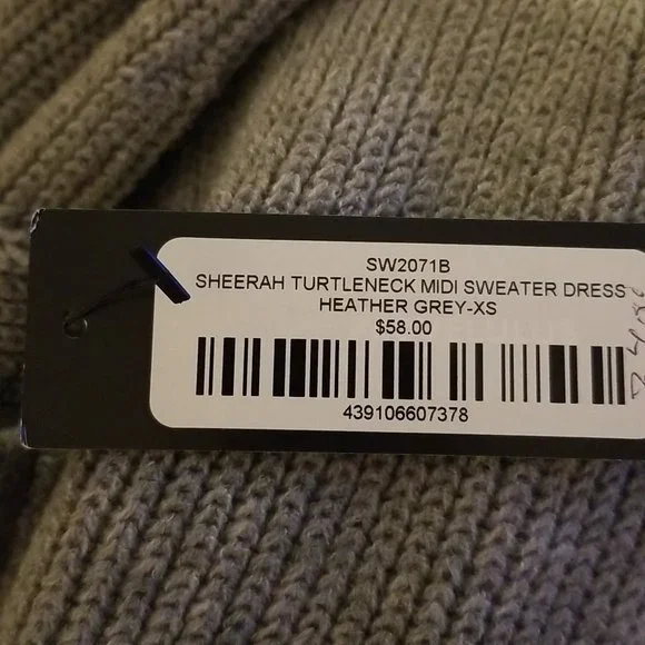 NWT Lulus Snuggled Up Light Grey Knit Turtleneck Midi Sweater Dress, XS - Picture 6 of 16